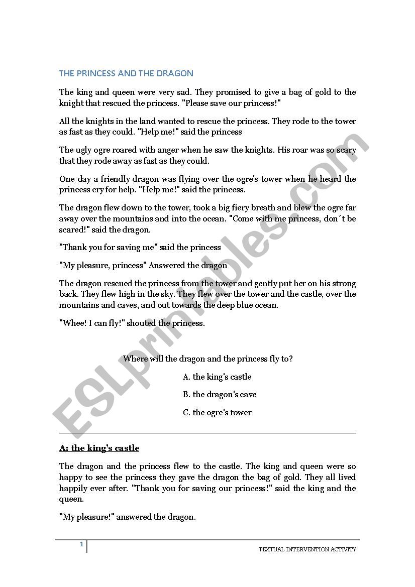 The princess and the dragon worksheet