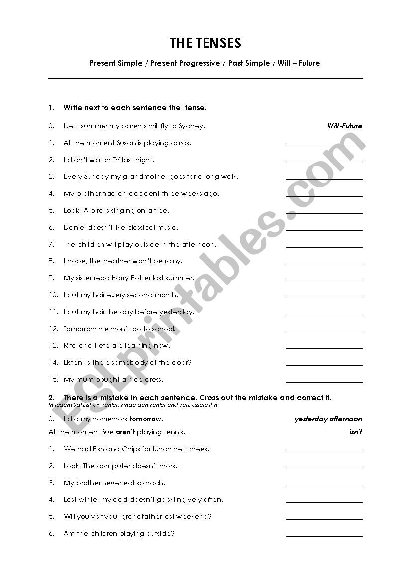 Mixed Tenses worksheet
