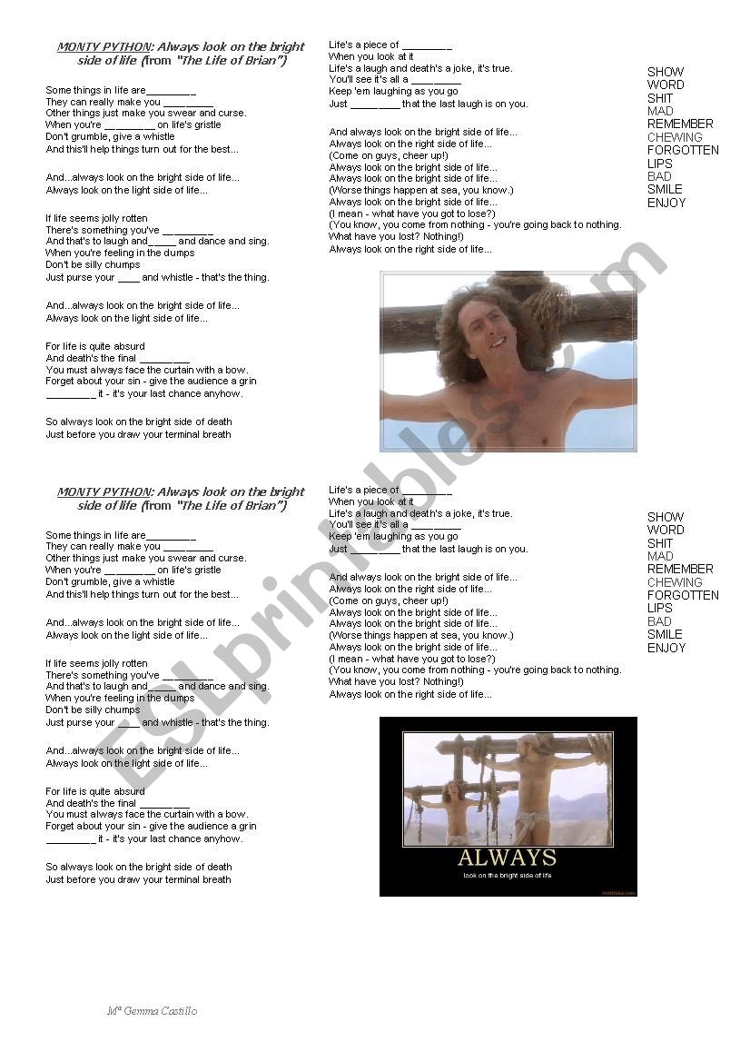 SONGAlways look on the bright side of life (LIFE OF bRIAN) ESL