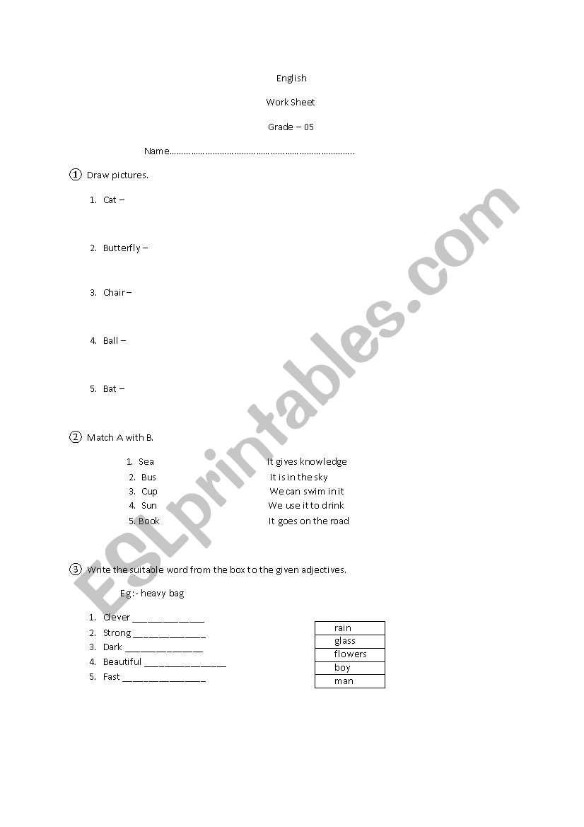 English Work Sheet worksheet