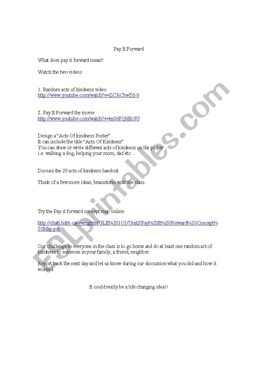 Pay It Forward worksheet
