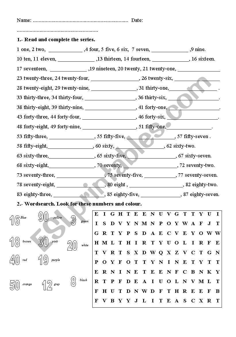 NUMBERS 20-99 worksheet