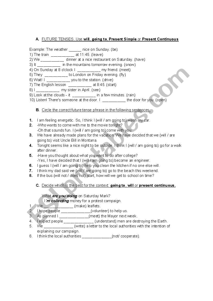 FUTURE TENSES worksheet