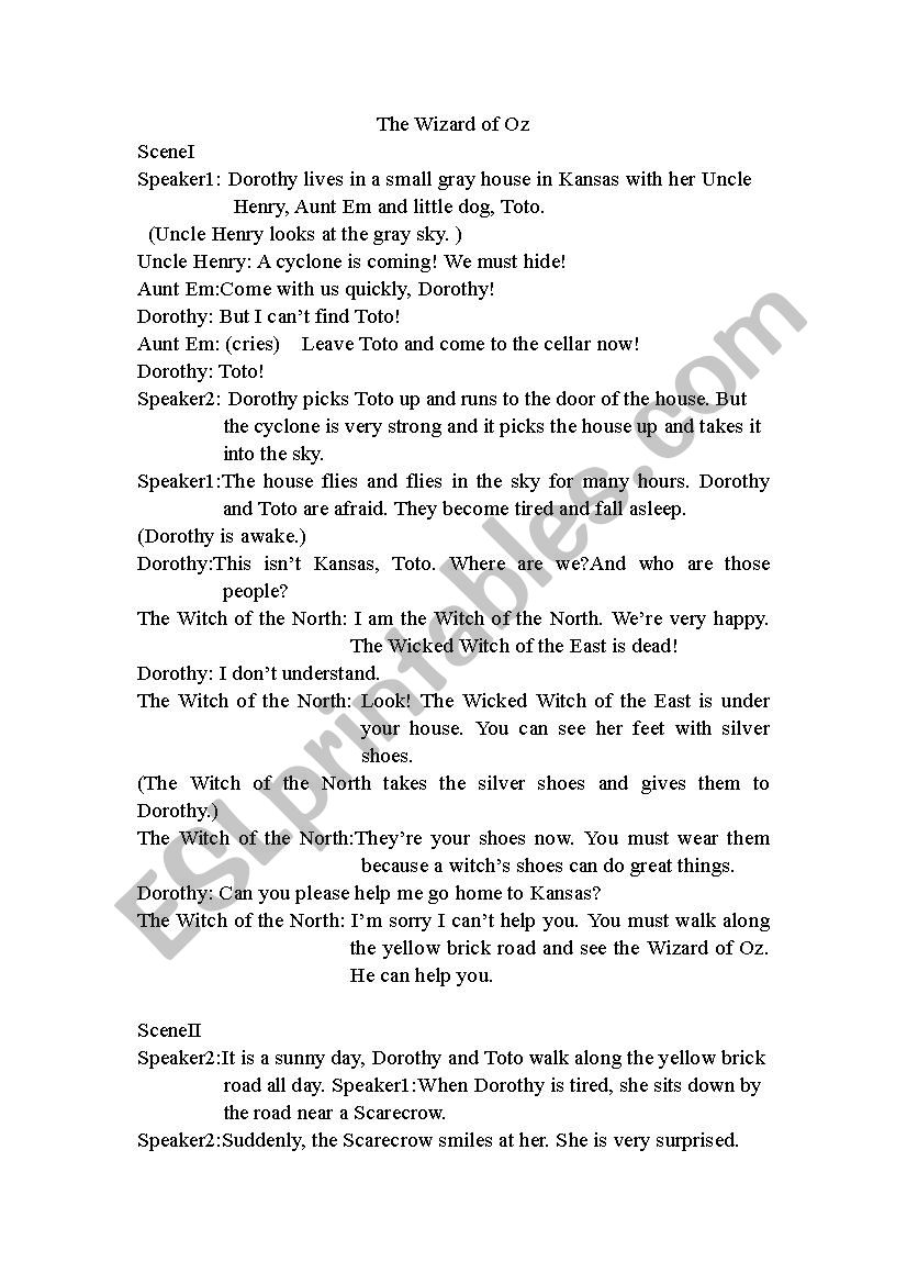 The play of The Wizard of Oz worksheet