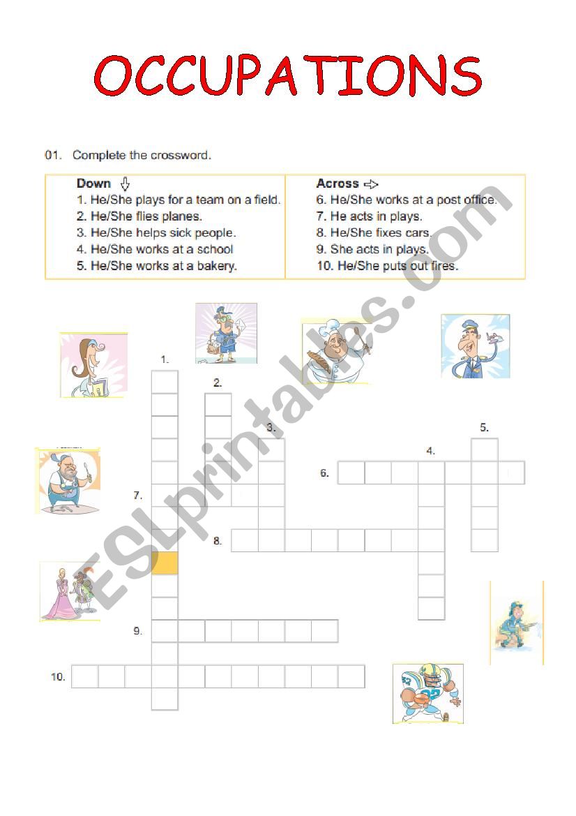 Jobs - crossword worksheet
