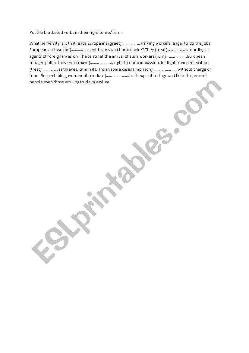 tense and form worksheet