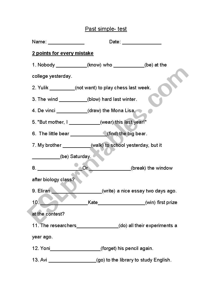 past simple worksheet