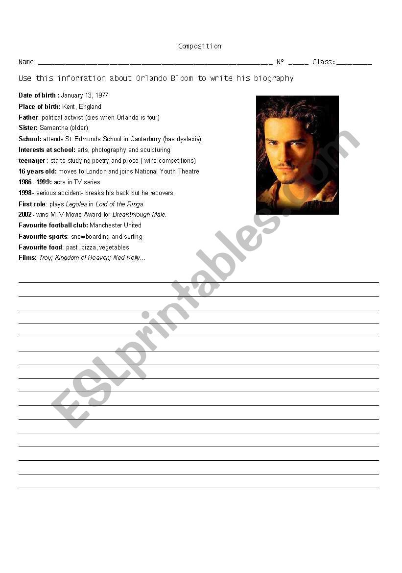 Orlando Bloom worksheet