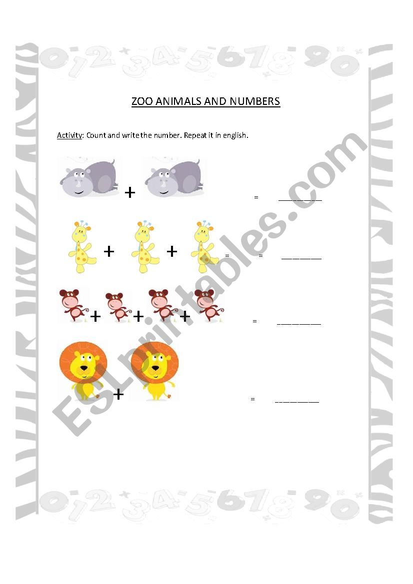 zoo animals and numbers worksheet