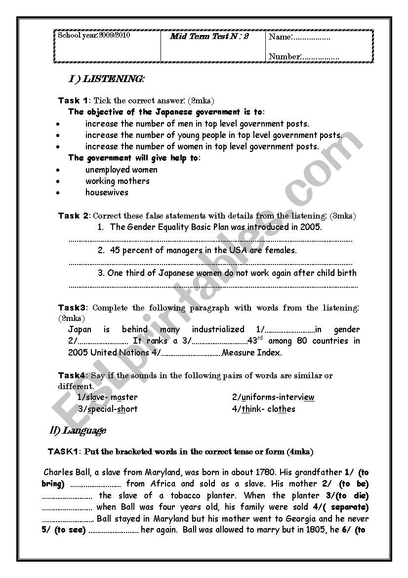 Mid-term test N 2 worksheet