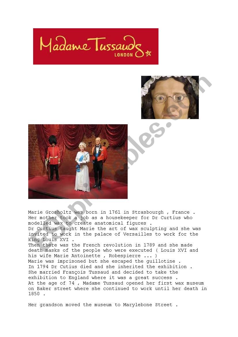 MADAME TUSSAUDS MUSEUM worksheet