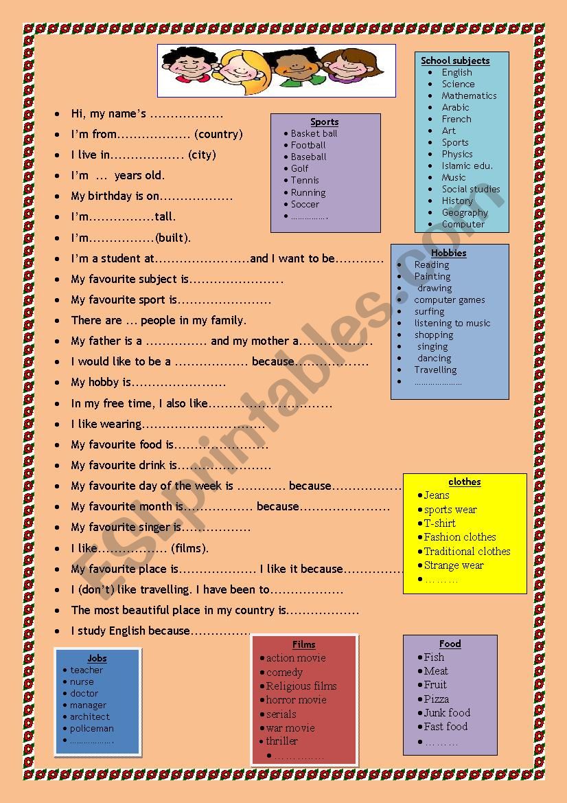 An interesting description worksheet