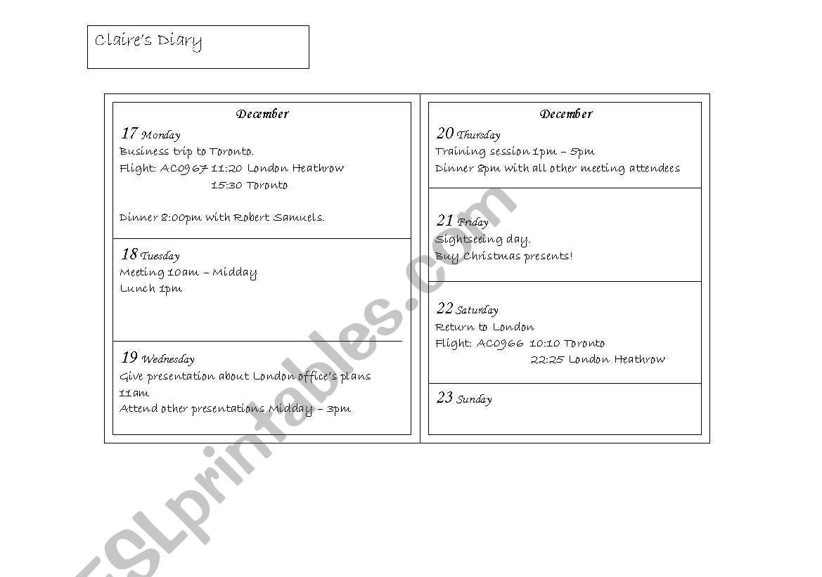 Future Progressive - Diary Activity