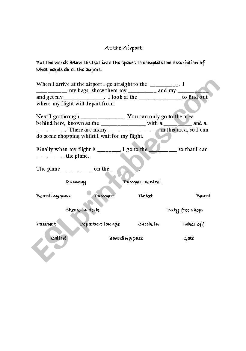 At the Airport worksheet