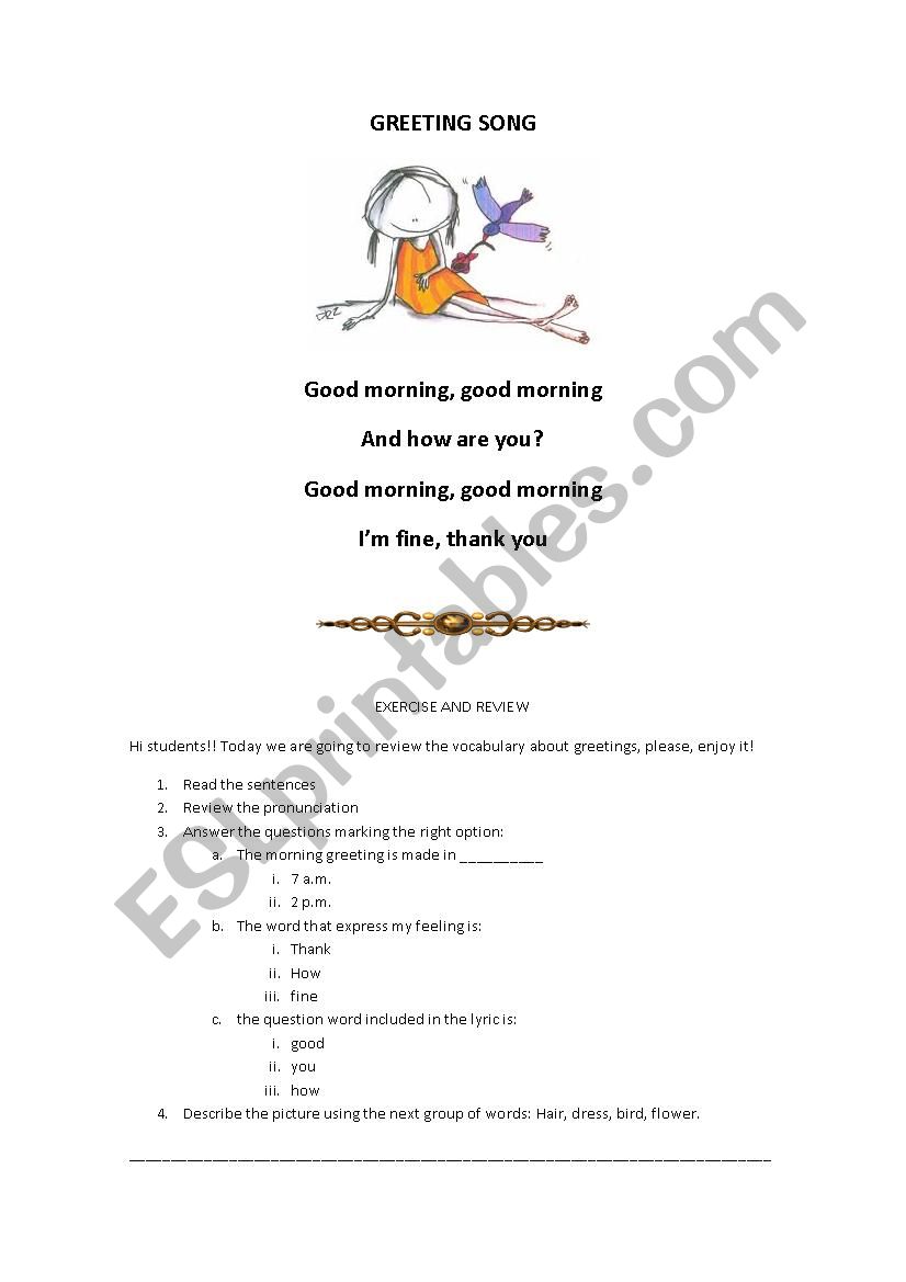 Practicing basics greetings worksheet