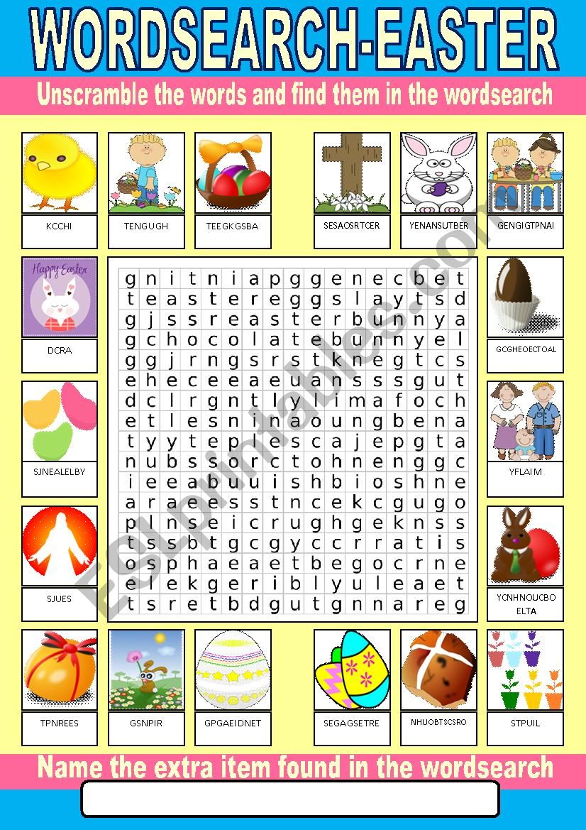 Easter Wordsearch worksheet