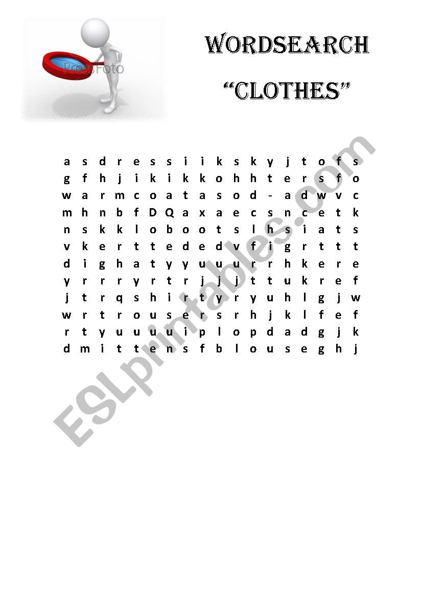 Wordsearch CLOTHES worksheet