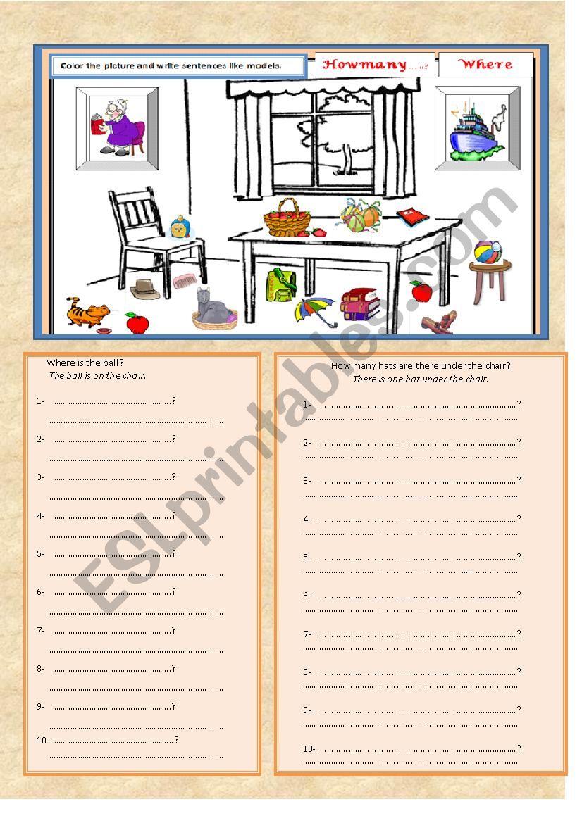 How many & Where? worksheet