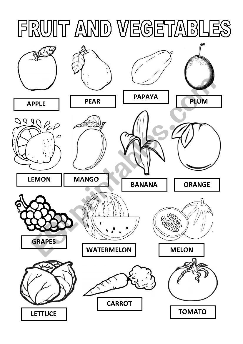 FRUITS AND VEGETABLES worksheet