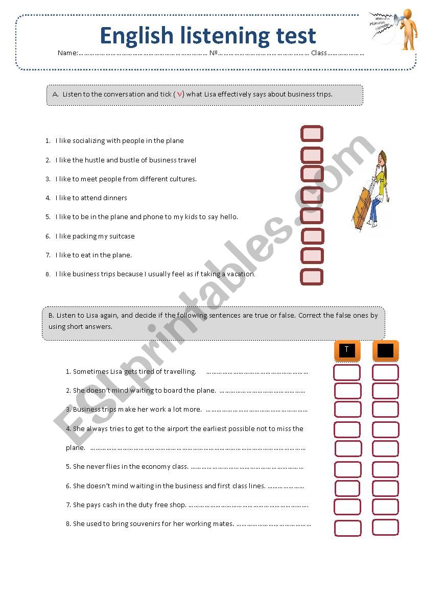 Listening test worksheet