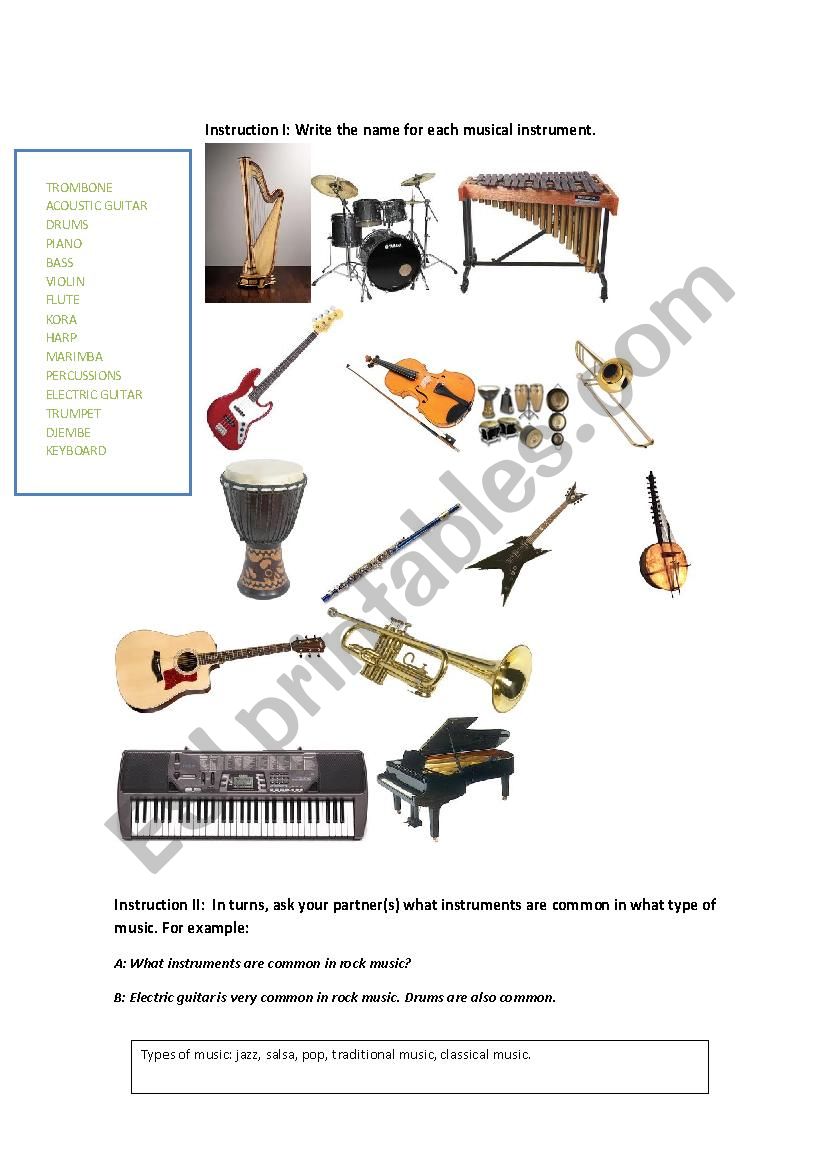 Musical Instruments worksheet