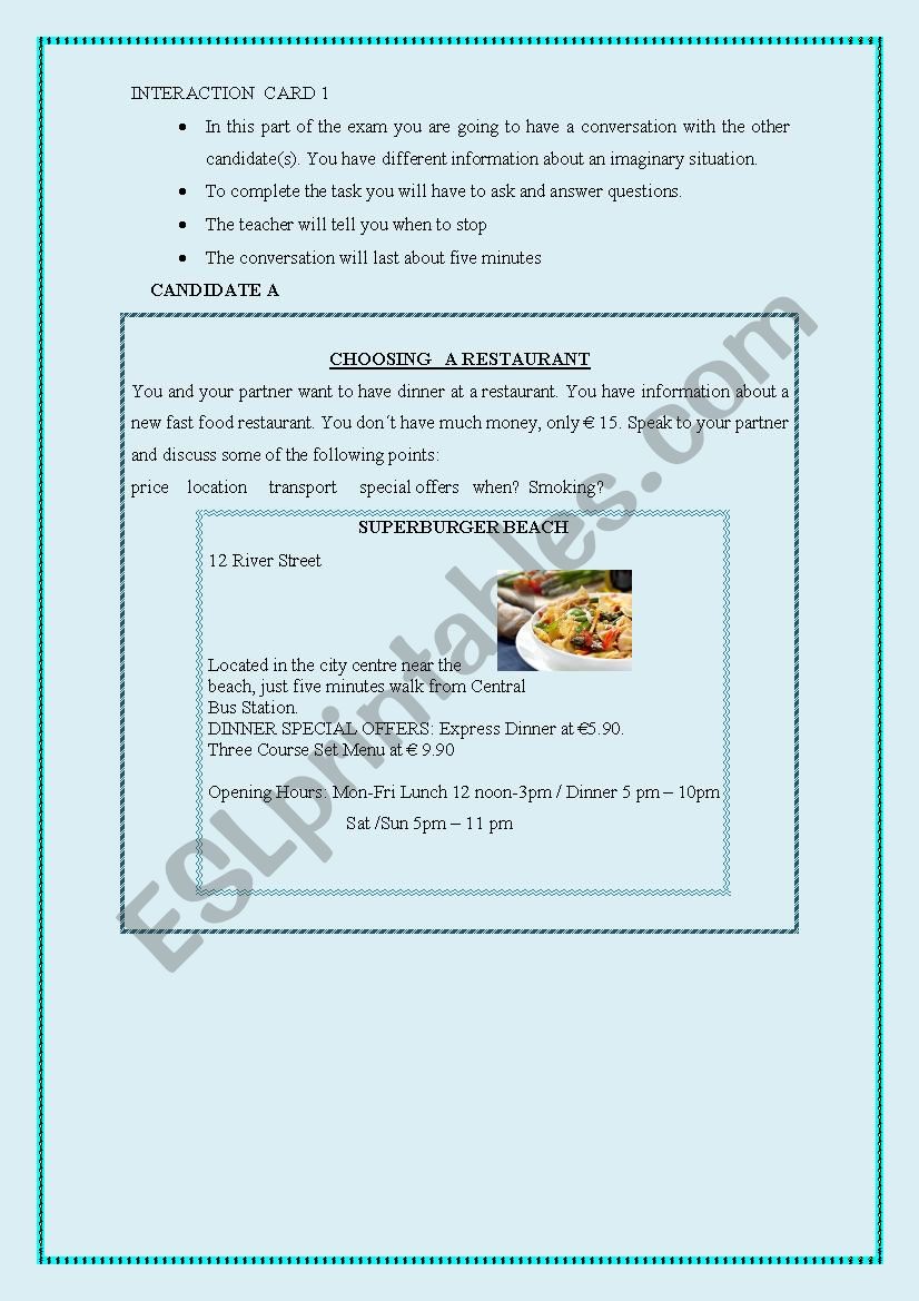 A2: INTERACTION EXAM worksheet