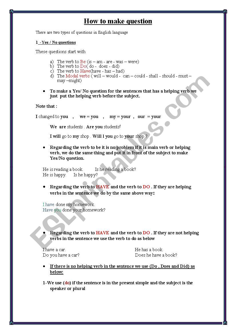 How  to make questions? worksheet