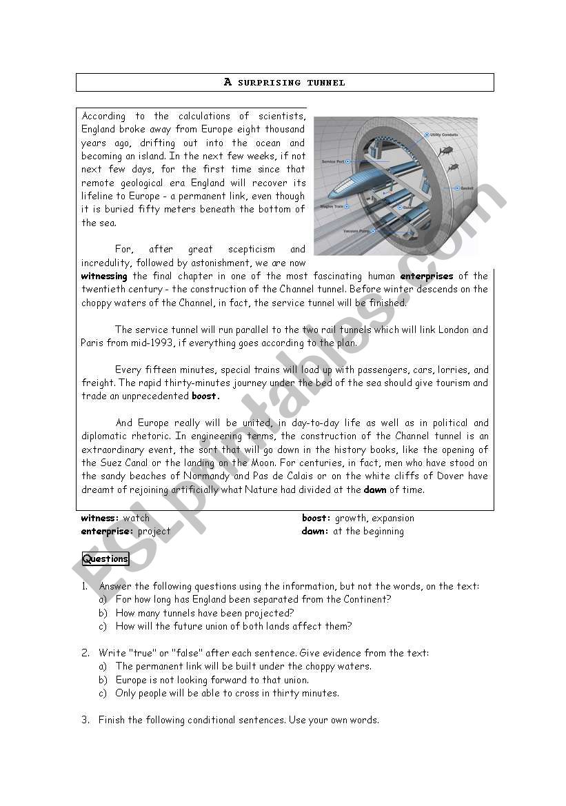 A surprising tunnel worksheet