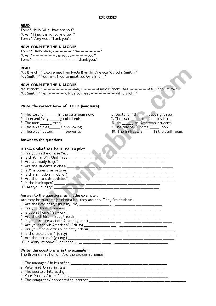 VERB  TO  BE   worksheet