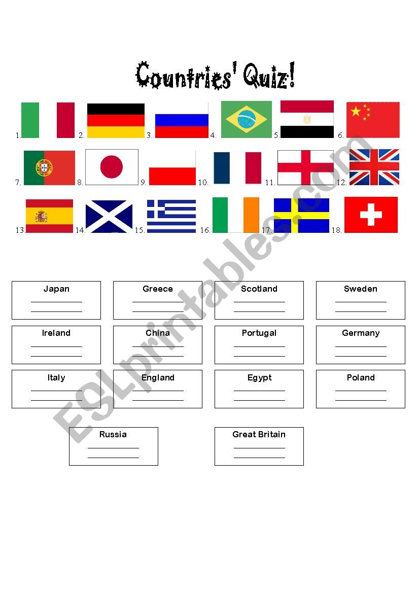 countries quiz! worksheet