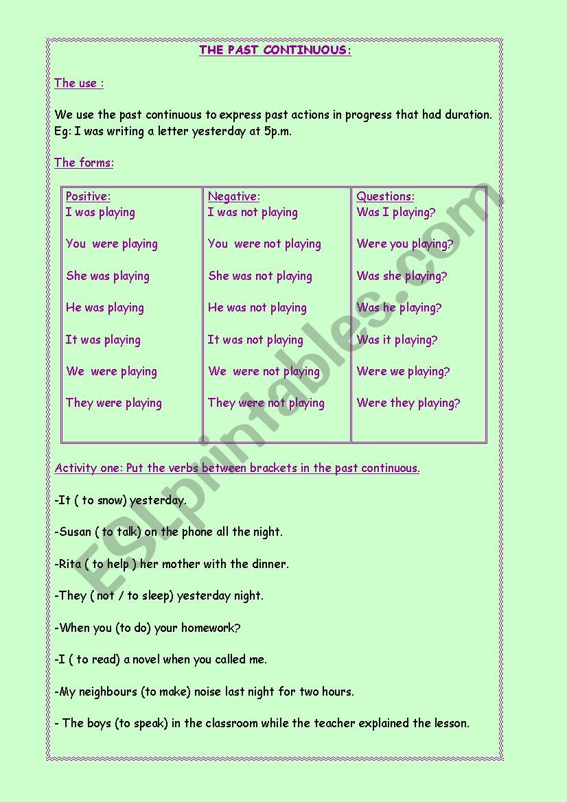 PAST CONTINUOUS worksheet