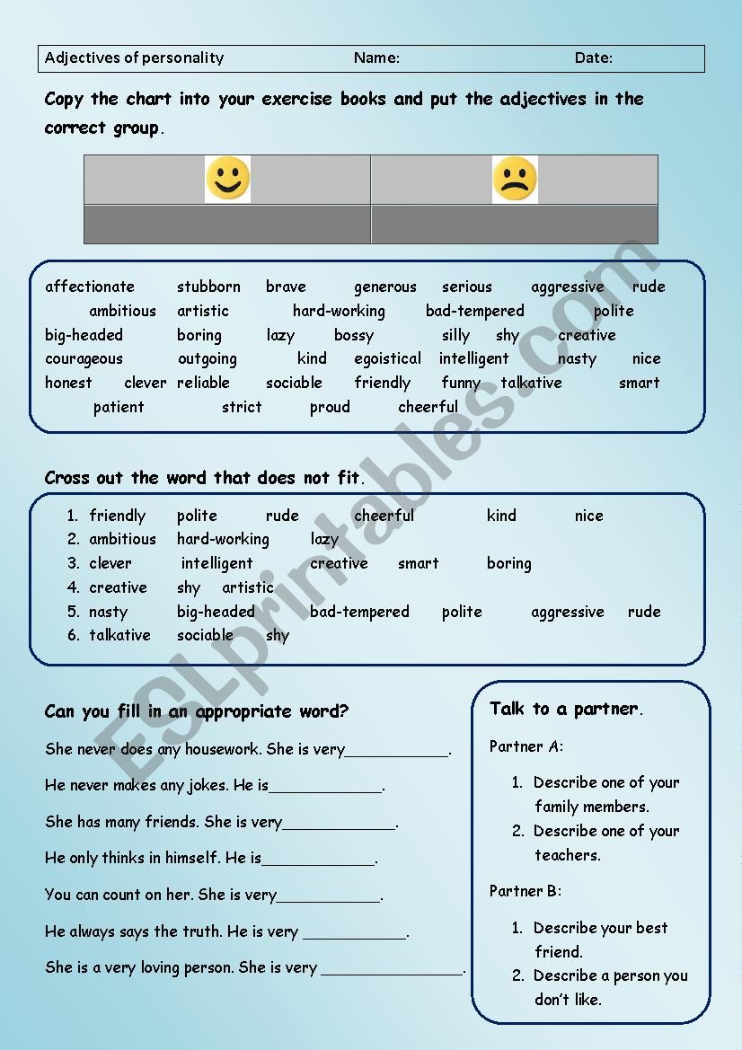 ADEJECTIVES TO DESCRIBE PERSONALITY