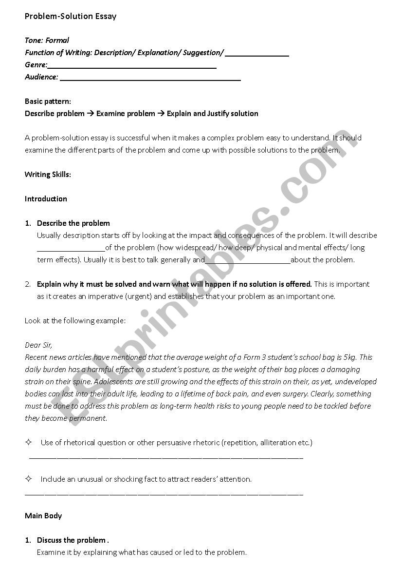 Problem-solution essay guideline