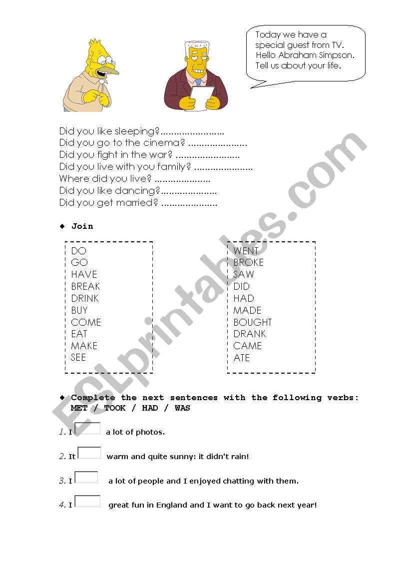 simpsons grandad worksheet