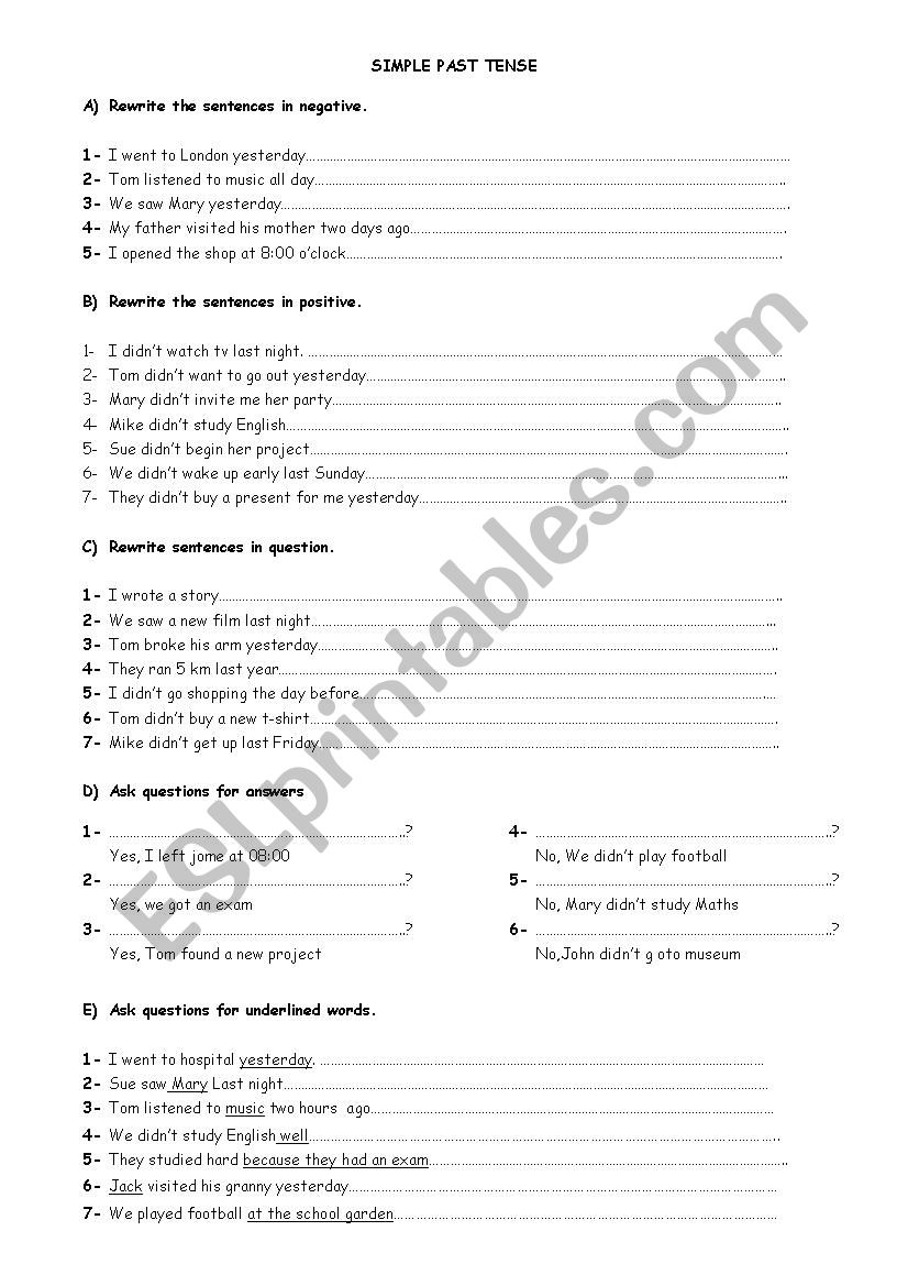 simple past tense worksheet