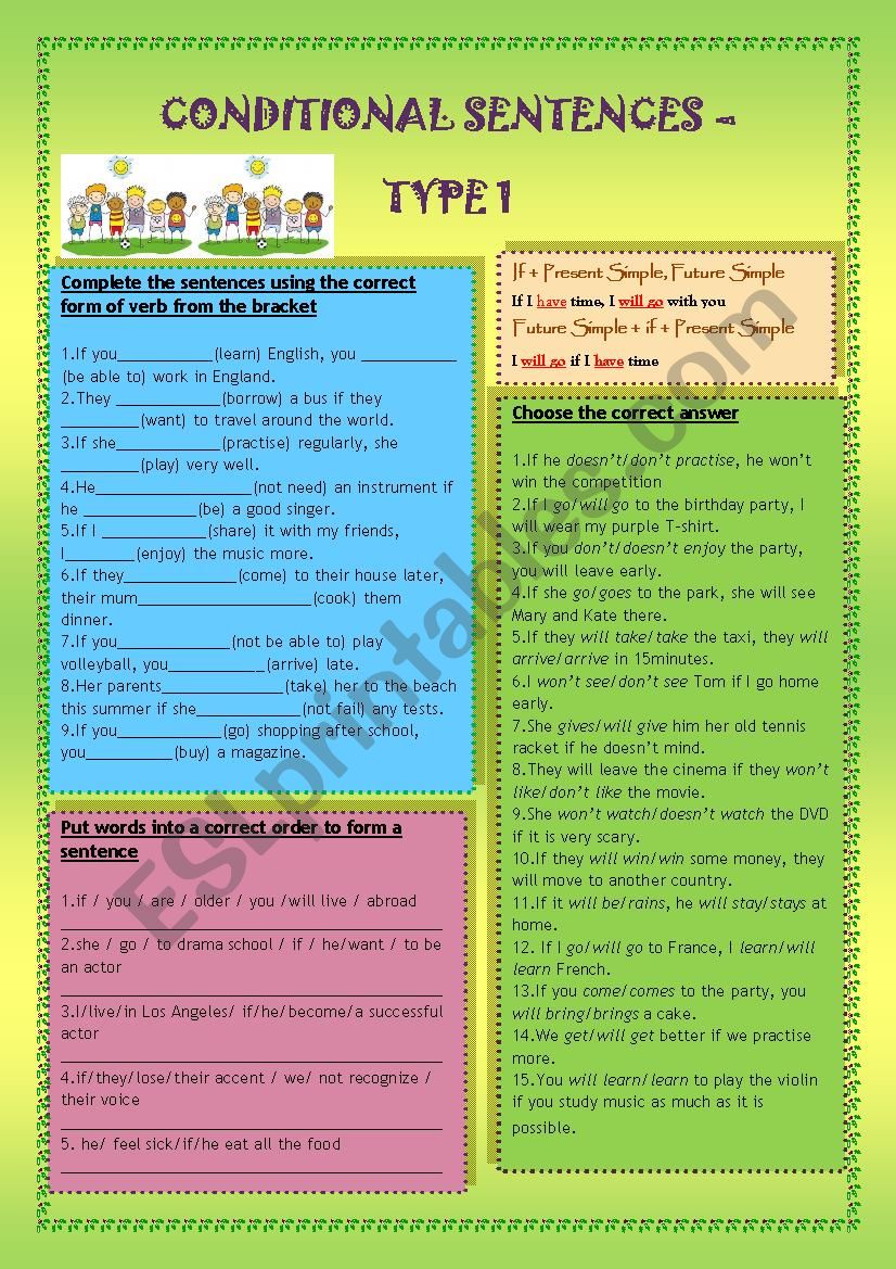 Conditional sentences type 1 exercises