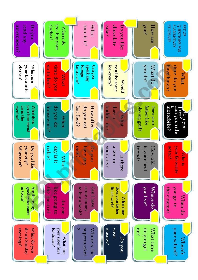 Set of questions for elementary students
