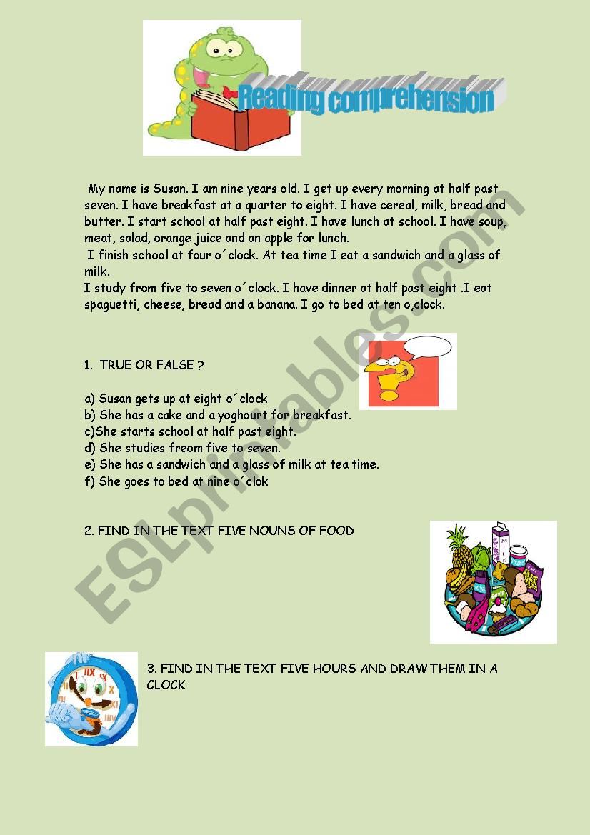 Food. A reading comprehension worksheet