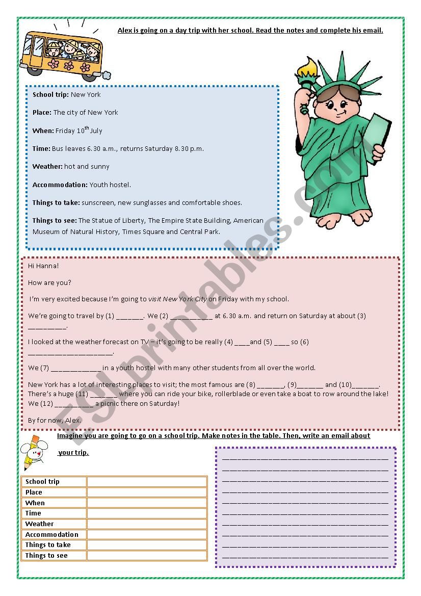 school trip worksheet