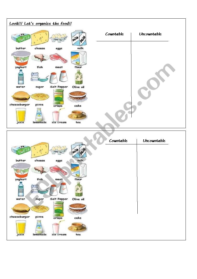 Countables and uncountables worksheet