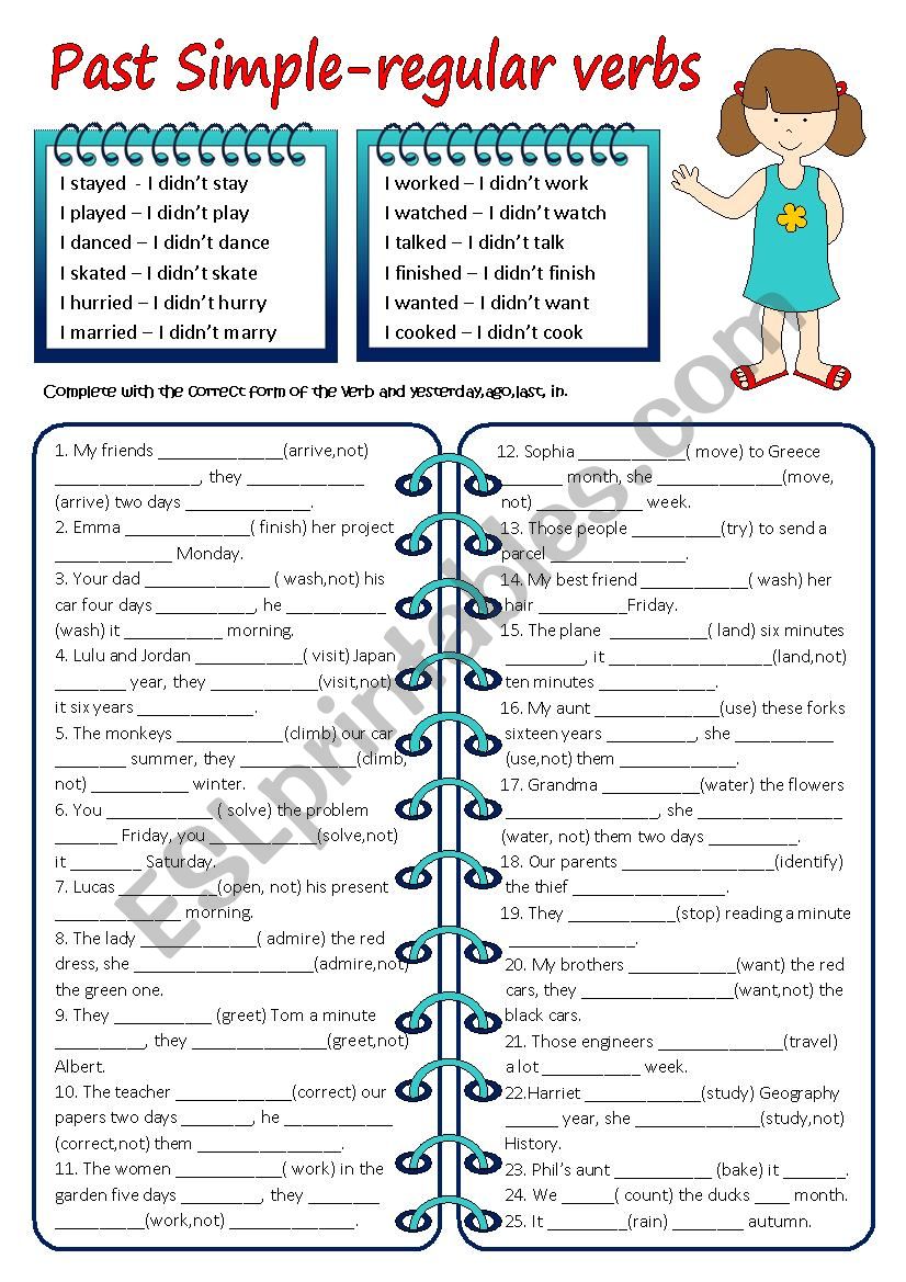 past tense regular verbs esl worksheet by sictireala8