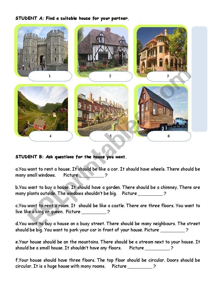 TYPES OF HOUSES-PAIR WORK worksheet