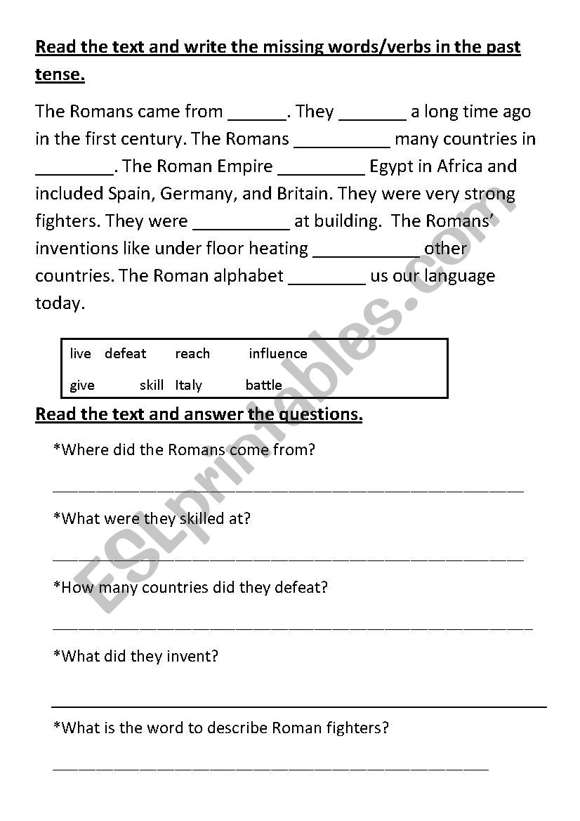 Romans  worksheet