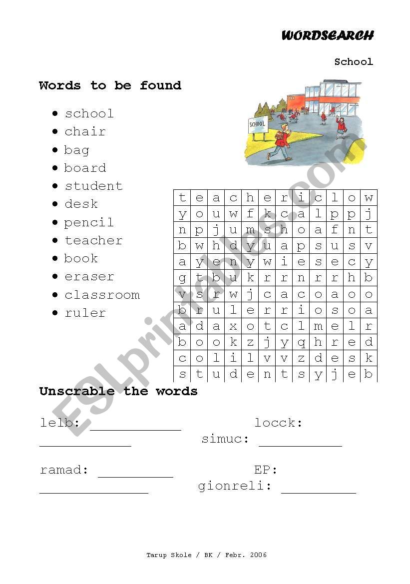 Wordsearch worksheet