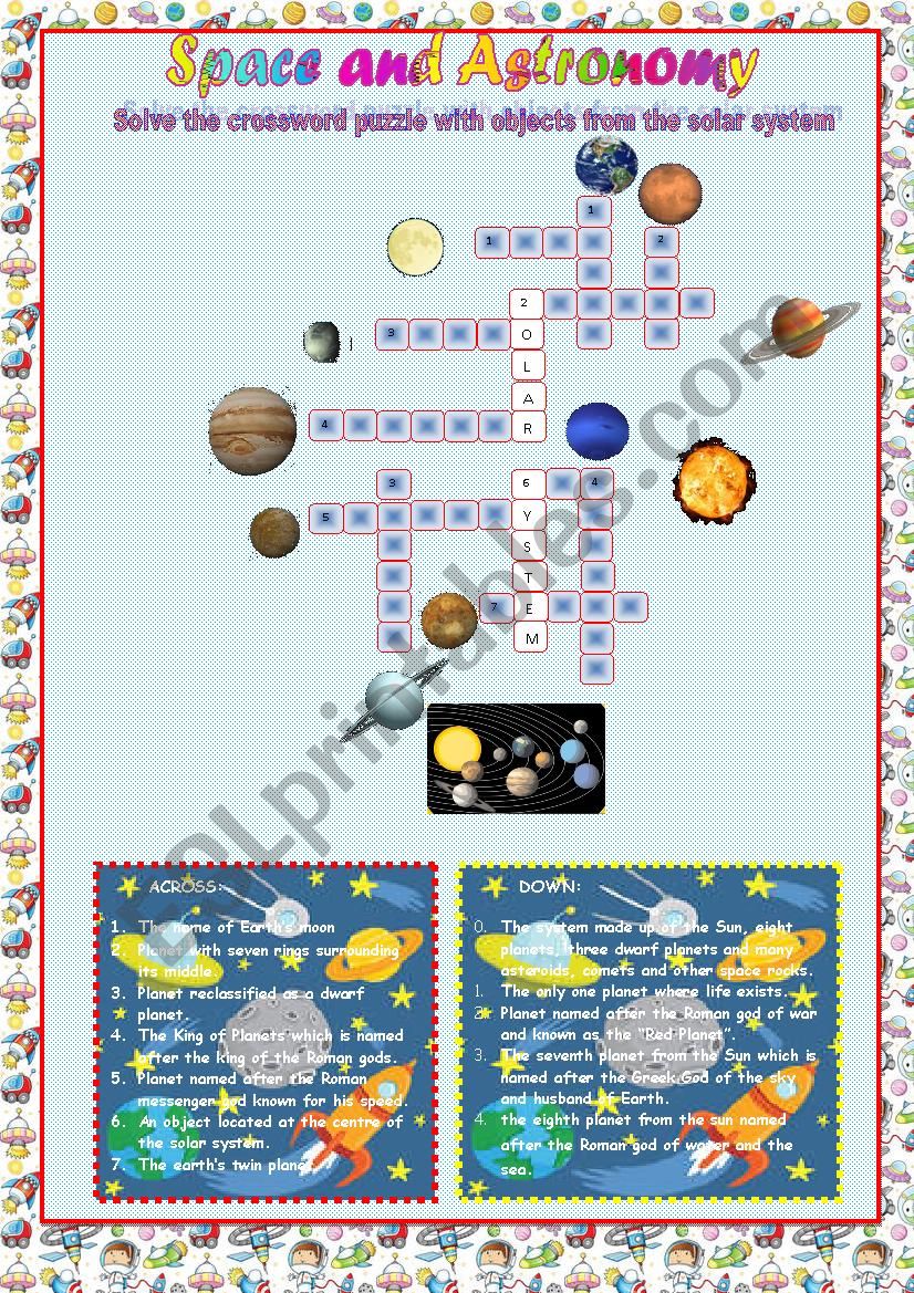 space and astronomy: crossword puzzle