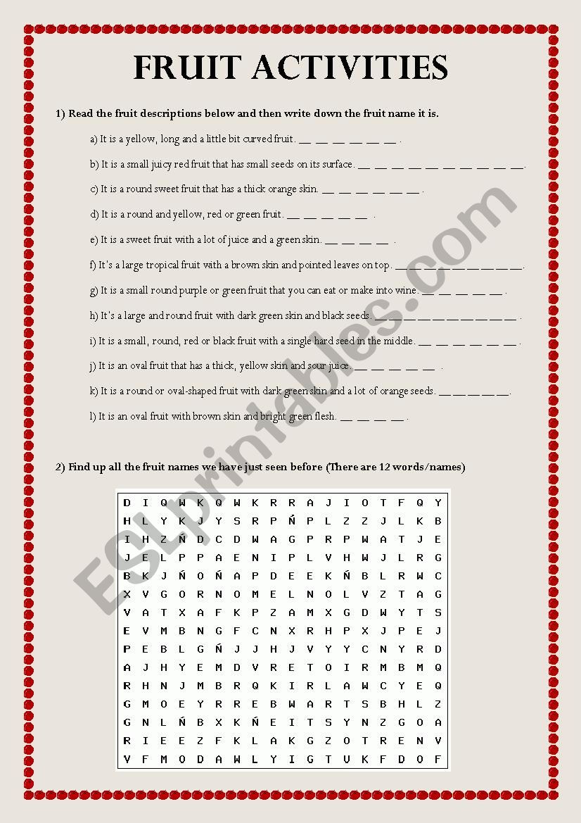 Fruit activities worksheet