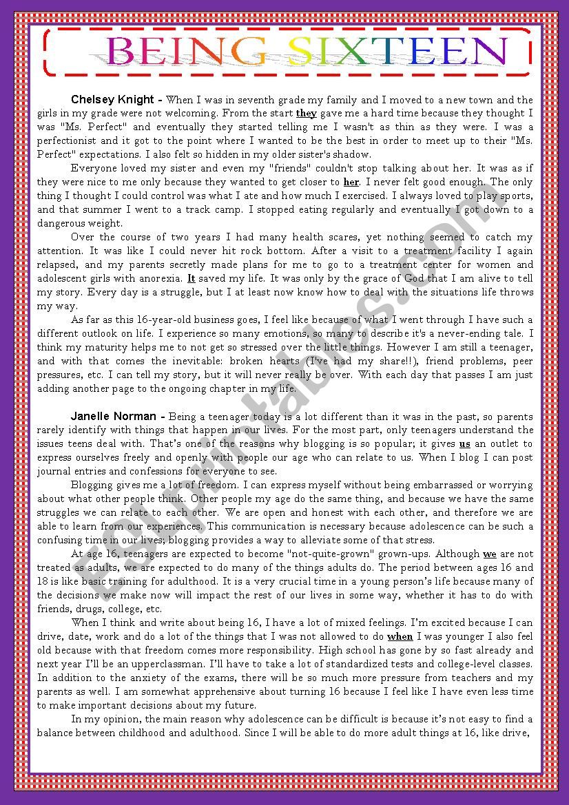 BEING SIXTEEN - TEENSÂ´ PROBLEMS