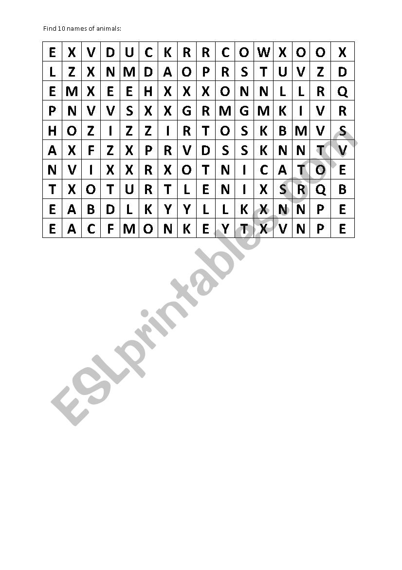 Word hunt worksheet