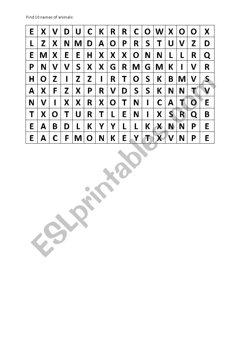 Word hunt worksheet