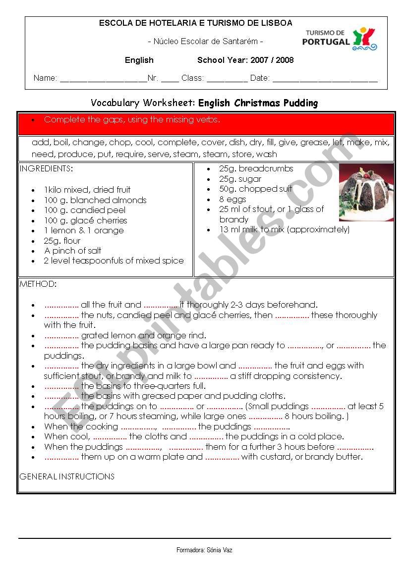 a recipe worksheet